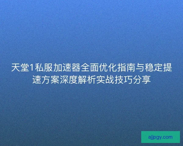 天堂1私服加速器全面优化指南与稳定提速方案深度解析实战技巧分享